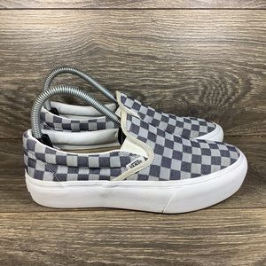 Vans Classic Slip-On Platform 'Checkerboard Denim' Canvas Sneakers - Women's 7